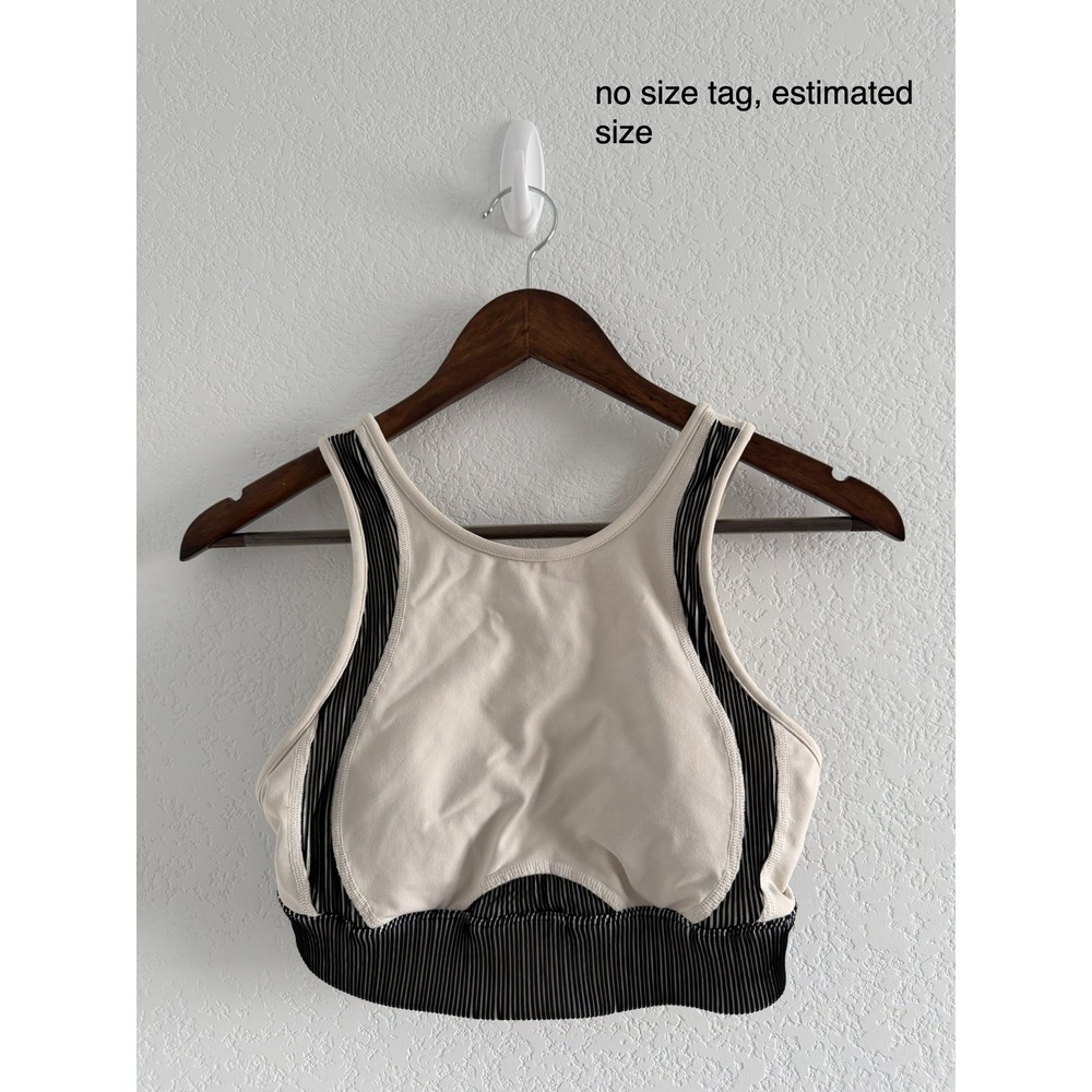 Alo Yoga Athletic Sports Bra Estimated Size S Cream Black Ribbed Underband